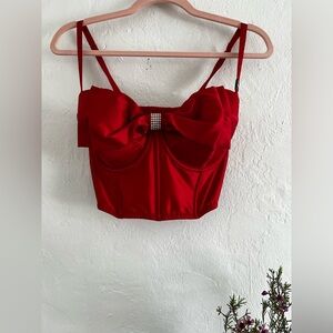 Victoria's Secret Red Rhinestone Bow Bustier Crop Top